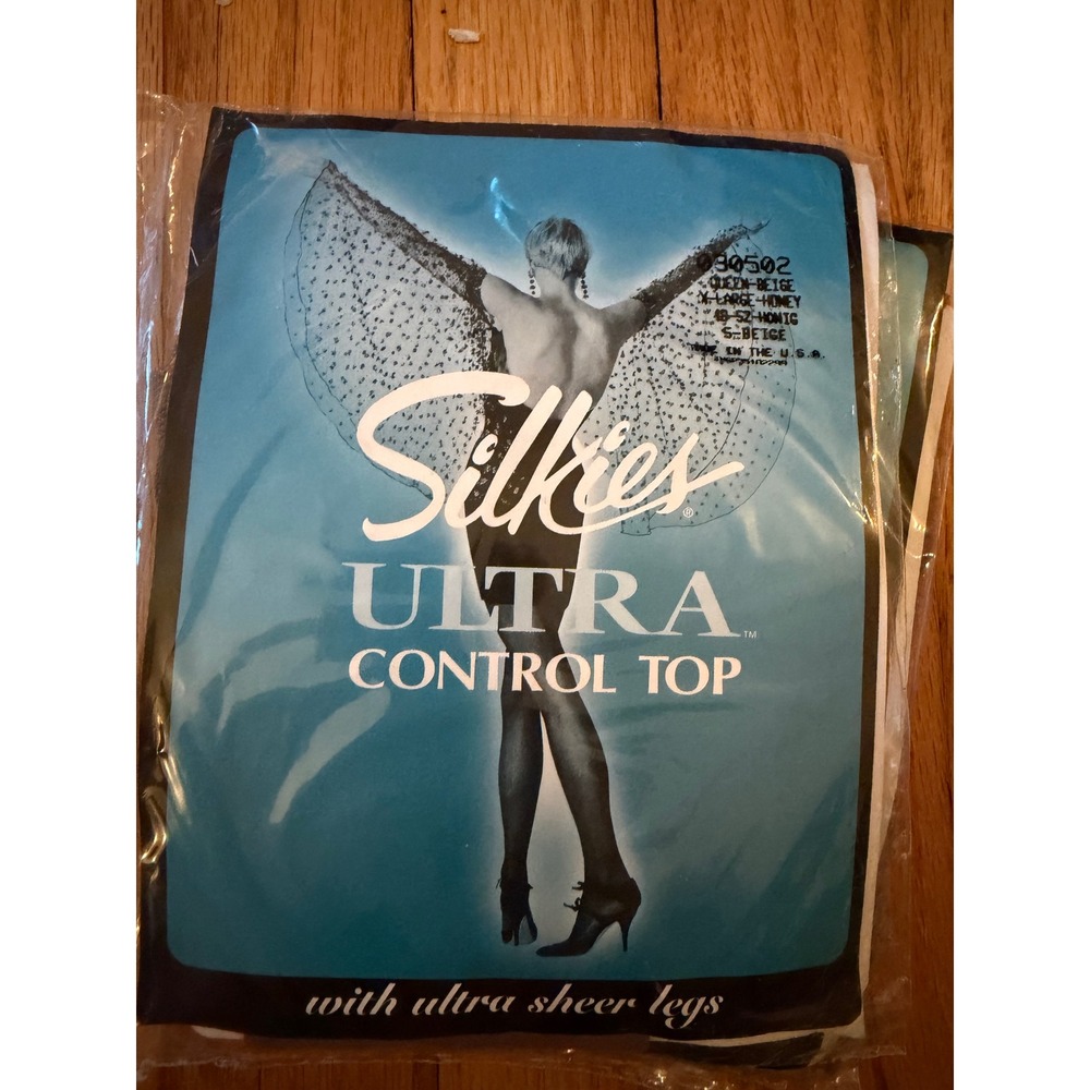 Silkies Ultra Control Top Pantyhose Ultra Sheer Legs Nude Beige Vtg 2 Pairs XL